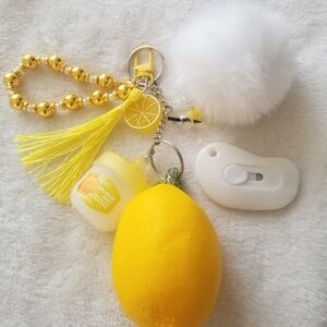 Yellow and White Key Holder with Pom Pom